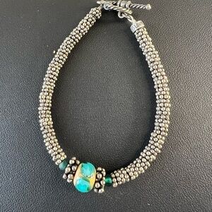 Lee Cox Silver Bracelet w/Glass Beads & Toggle Clasp Size 6.5” B4